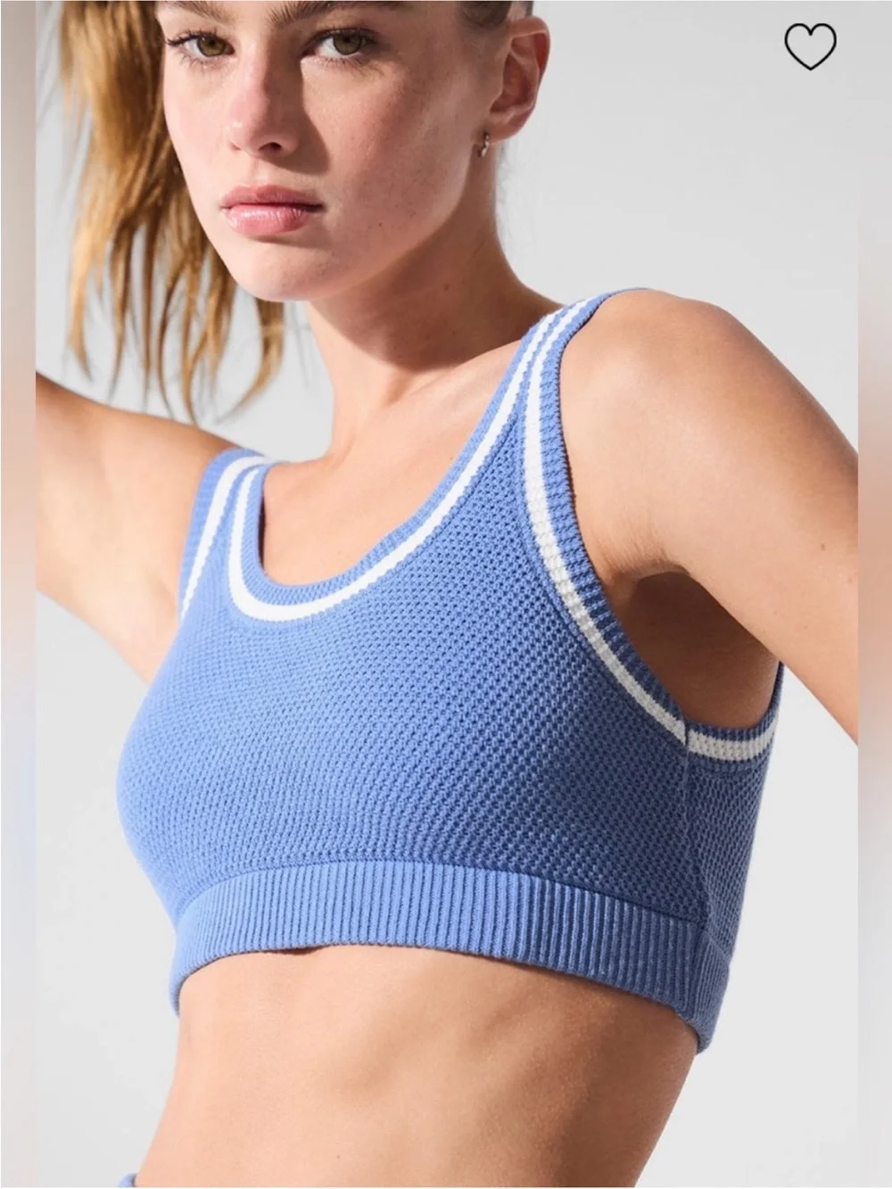 ALO Yoga Tennis Club Sweater Knit Bra Crystal Clear Blue NWT Medium
